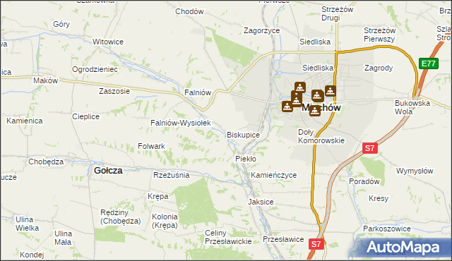 mapa Biskupice gmina Miechów, Biskupice gmina Miechów na mapie Targeo