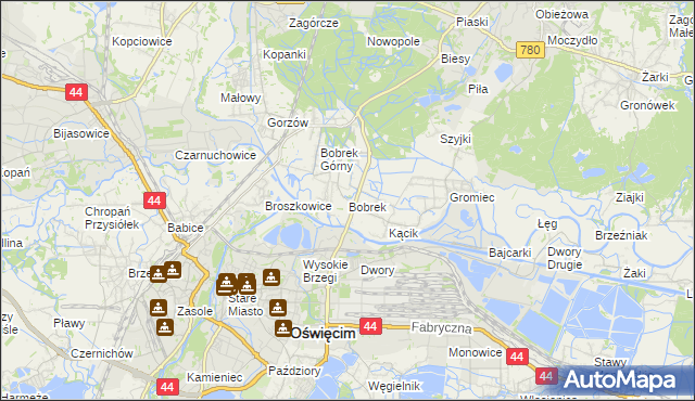 mapa Bobrek gmina Chełmek, Bobrek gmina Chełmek na mapie Targeo
