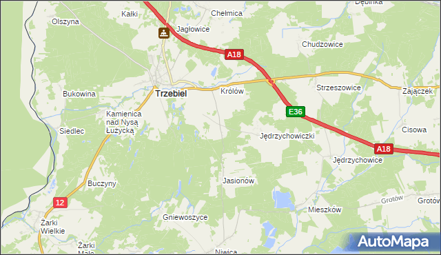 mapa Bogaczów gmina Trzebiel, Bogaczów gmina Trzebiel na mapie Targeo