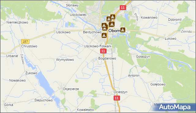 mapa Bogdanowo gmina Oborniki, Bogdanowo gmina Oborniki na mapie Targeo