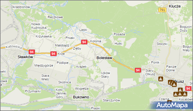 mapa Bolesław powiat olkuski, Bolesław powiat olkuski na mapie Targeo
