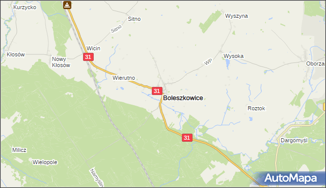 mapa Boleszkowice powiat myśliborski, Boleszkowice powiat myśliborski na mapie Targeo