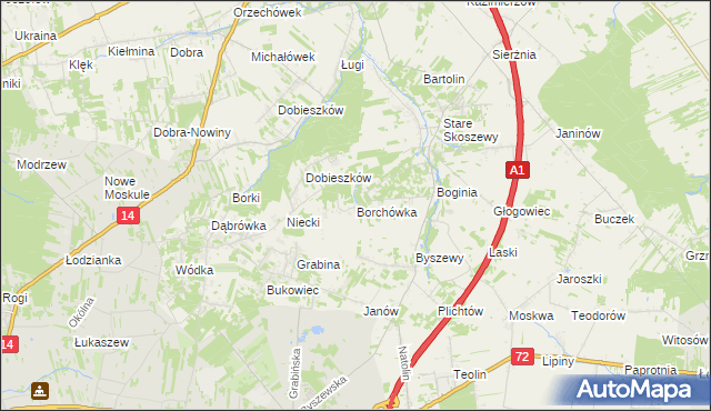 mapa Borchówka, Borchówka na mapie Targeo