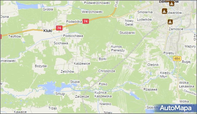 mapa Borki gmina Bełchatów, Borki gmina Bełchatów na mapie Targeo