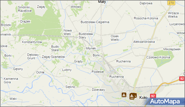 mapa Borki gmina Koło, Borki gmina Koło na mapie Targeo