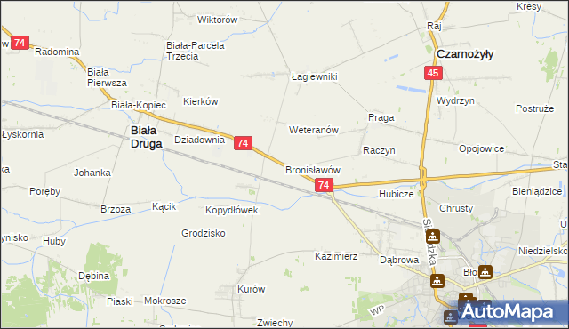 mapa Bronisławów gmina Biała, Bronisławów gmina Biała na mapie Targeo