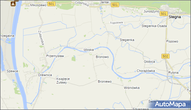 mapa Bronowo gmina Stegna, Bronowo gmina Stegna na mapie Targeo
