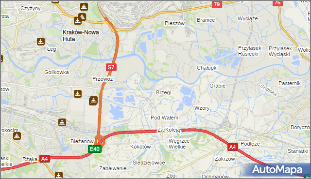 mapa Brzegi gmina Wieliczka, Brzegi gmina Wieliczka na mapie Targeo