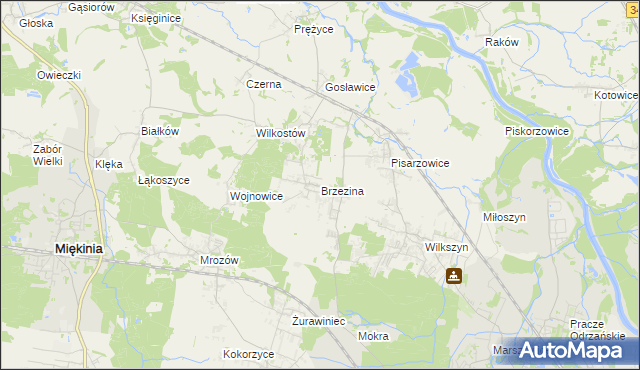 mapa Brzezina gmina Miękinia, Brzezina gmina Miękinia na mapie Targeo