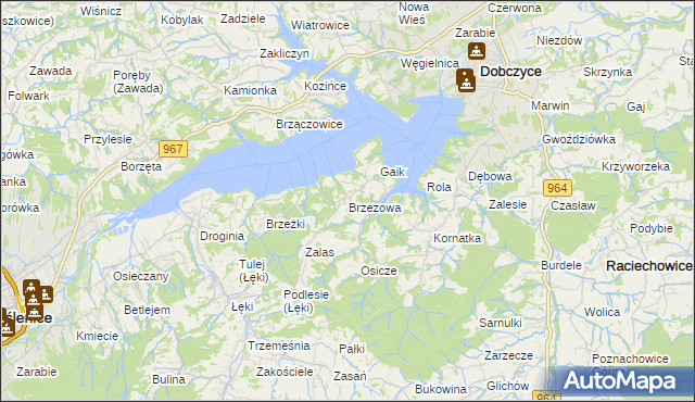 mapa Brzezowa gmina Dobczyce, Brzezowa gmina Dobczyce na mapie Targeo