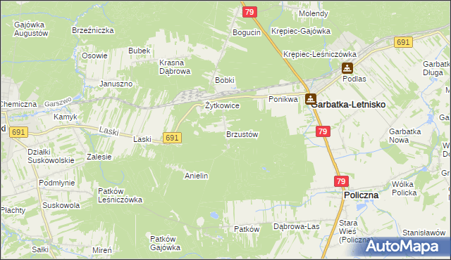 mapa Brzustów gmina Garbatka-Letnisko, Brzustów gmina Garbatka-Letnisko na mapie Targeo