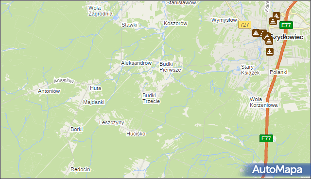 mapa Budki gmina Chlewiska, Budki gmina Chlewiska na mapie Targeo