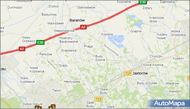 mapa Budy Zosine, Budy Zosine na mapie Targeo