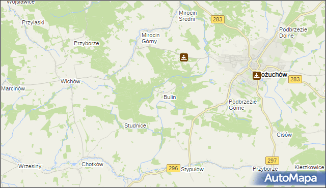 mapa Bulin gmina Kożuchów, Bulin gmina Kożuchów na mapie Targeo