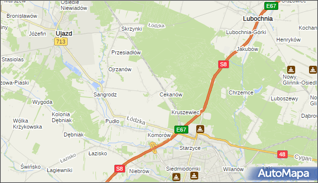 mapa Cekanów gmina Tomaszów Mazowiecki, Cekanów gmina Tomaszów Mazowiecki na mapie Targeo