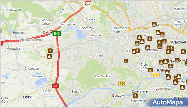 mapa Chełm gmina Kraków, Chełm gmina Kraków na mapie Targeo