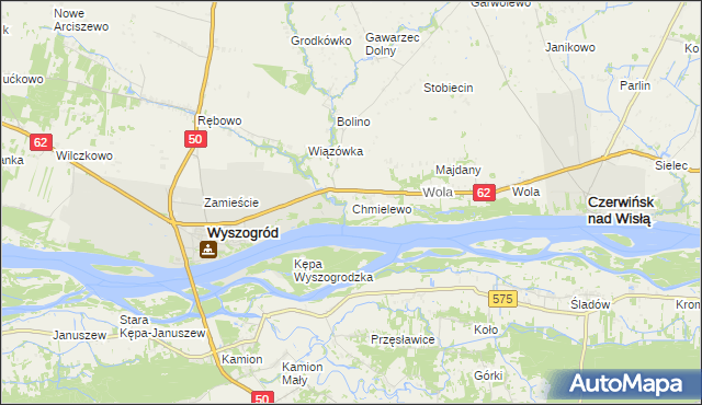 mapa Chmielewo gmina Wyszogród, Chmielewo gmina Wyszogród na mapie Targeo