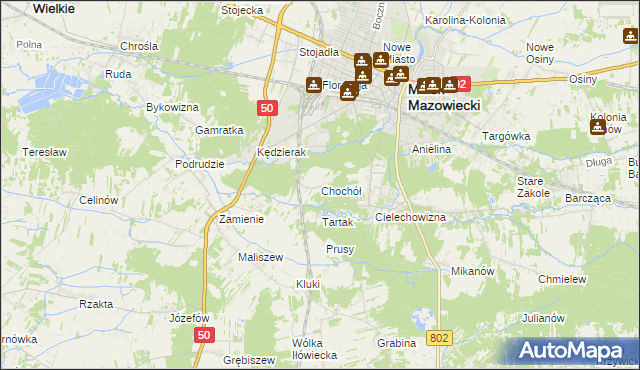 mapa Chochół gmina Mińsk Mazowiecki, Chochół gmina Mińsk Mazowiecki na mapie Targeo