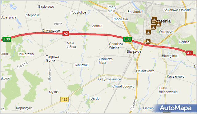 mapa Chocicza Mała, Chocicza Mała na mapie Targeo