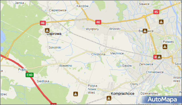 mapa Chróścina gmina Dąbrowa, Chróścina gmina Dąbrowa na mapie Targeo
