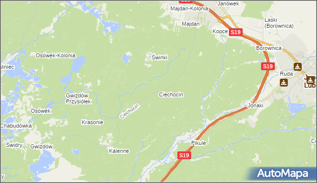 mapa Ciechocin gmina Modliborzyce, Ciechocin gmina Modliborzyce na mapie Targeo