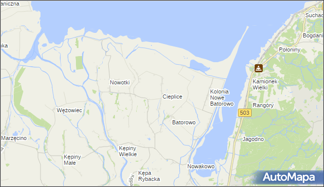 mapa Cieplice gmina Elbląg, Cieplice gmina Elbląg na mapie Targeo