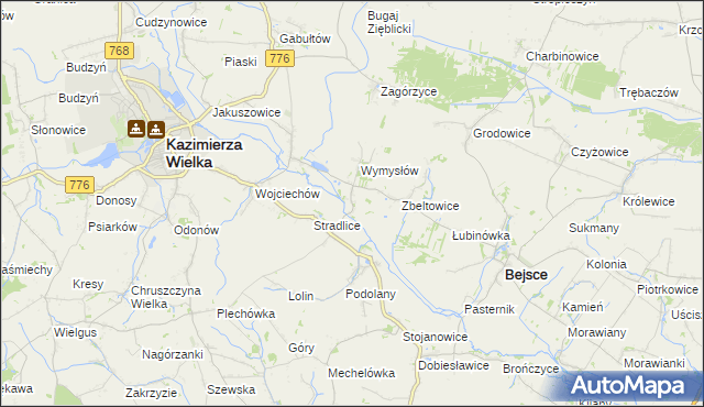 mapa Cło gmina Kazimierza Wielka, Cło gmina Kazimierza Wielka na mapie Targeo