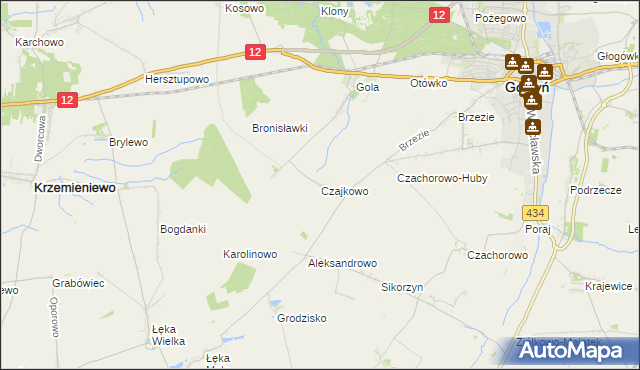 mapa Czajkowo gmina Gostyń, Czajkowo gmina Gostyń na mapie Targeo