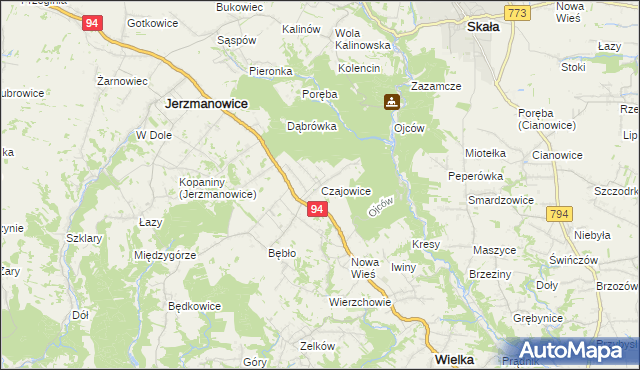mapa Czajowice, Czajowice na mapie Targeo