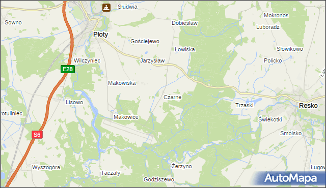mapa Czarne gmina Płoty, Czarne gmina Płoty na mapie Targeo