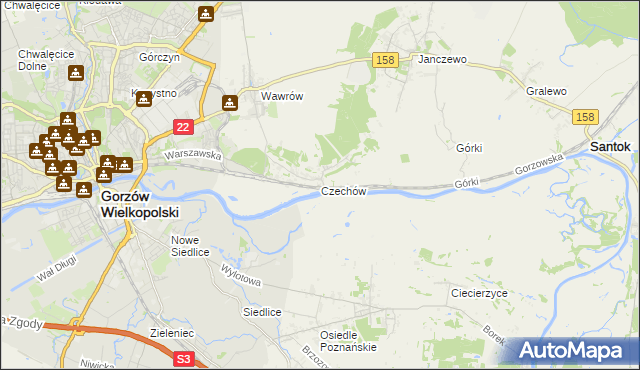 mapa Czechów gmina Santok, Czechów gmina Santok na mapie Targeo