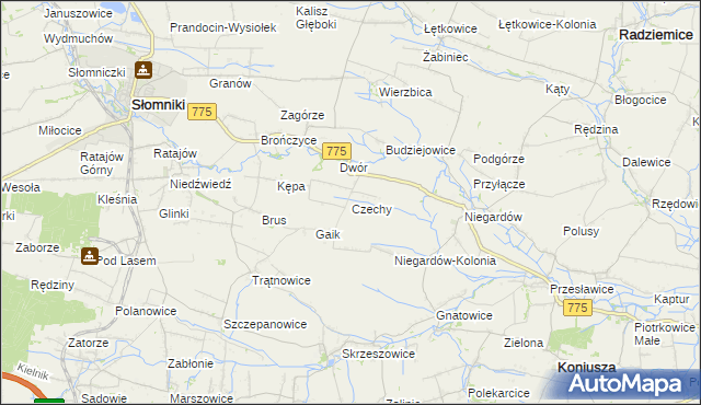 mapa Czechy gmina Słomniki, Czechy gmina Słomniki na mapie Targeo