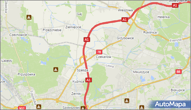 mapa Czekanów gmina Zbrosławice, Czekanów gmina Zbrosławice na mapie Targeo