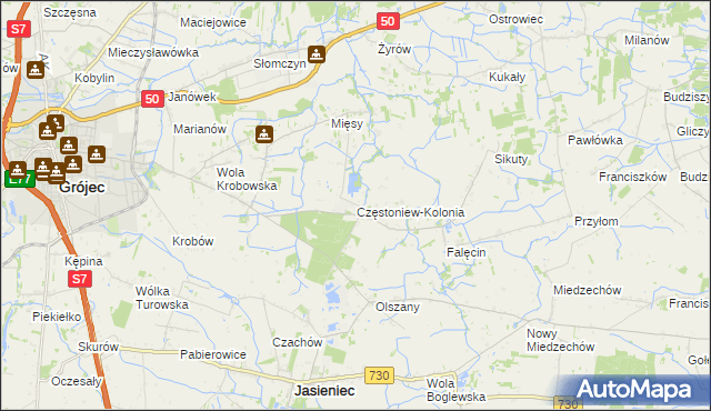 mapa Częstoniew-Kolonia, Częstoniew-Kolonia na mapie Targeo