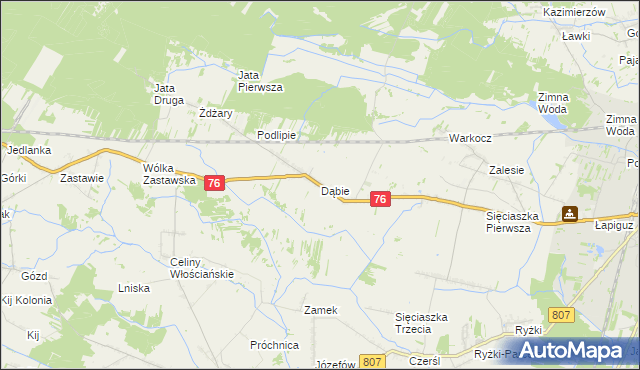 mapa Dąbie gmina Łuków, Dąbie gmina Łuków na mapie Targeo