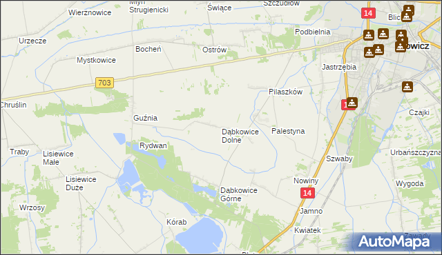mapa Dąbkowice Dolne, Dąbkowice Dolne na mapie Targeo