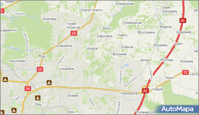 mapa Dąbrowa gmina Nowosolna, Dąbrowa gmina Nowosolna na mapie Targeo