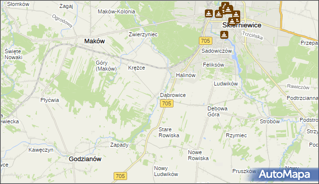 mapa Dąbrowice gmina Maków, Dąbrowice gmina Maków na mapie Targeo