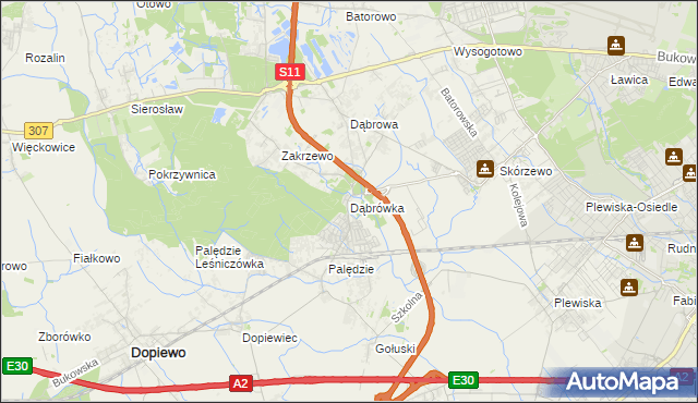 mapa Dąbrówka gmina Dopiewo, Dąbrówka gmina Dopiewo na mapie Targeo
