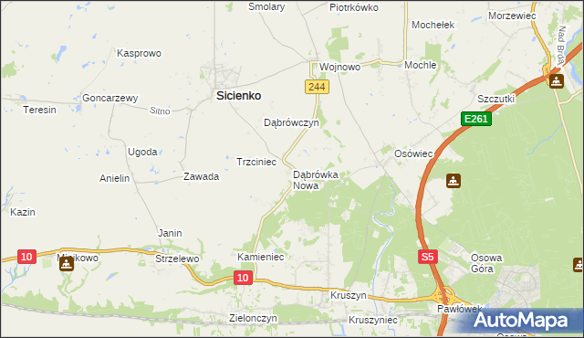 mapa Dąbrówka Nowa gmina Sicienko, Dąbrówka Nowa gmina Sicienko na mapie Targeo