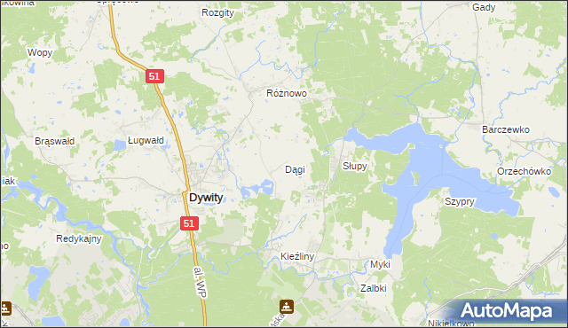 mapa Dągi, Dągi na mapie Targeo