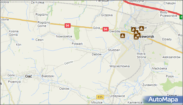 mapa Dębów gmina Gać, Dębów gmina Gać na mapie Targeo