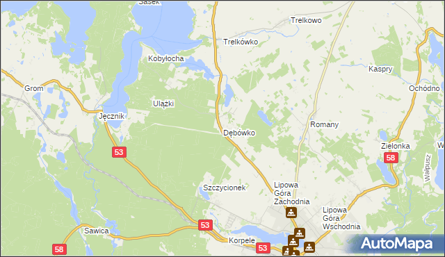 mapa Dębówko gmina Szczytno, Dębówko gmina Szczytno na mapie Targeo