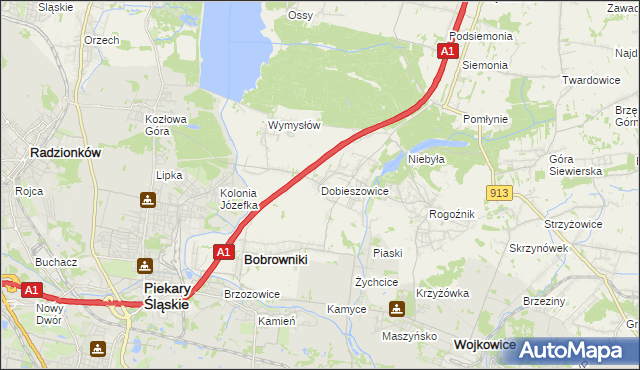 mapa Dobieszowice gmina Bobrowniki, Dobieszowice gmina Bobrowniki na mapie Targeo