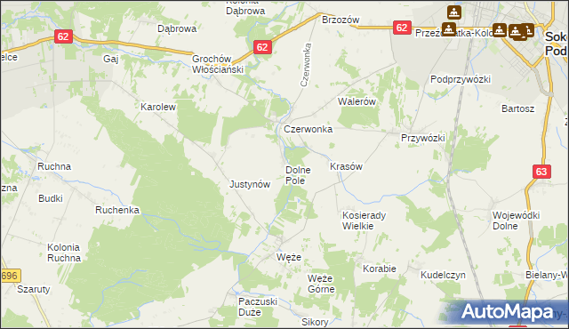 mapa Dolne Pole gmina Sokołów Podlaski, Dolne Pole gmina Sokołów Podlaski na mapie Targeo