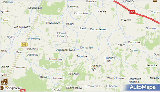 mapa Domaniew gmina Dalików, Domaniew gmina Dalików na mapie Targeo