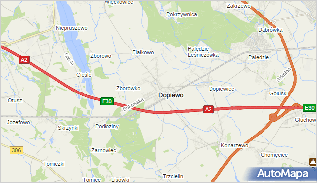 mapa Dopiewo, Dopiewo na mapie Targeo