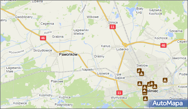 mapa Draliny, Draliny na mapie Targeo