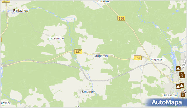 mapa Drogomin gmina Sulęcin, Drogomin gmina Sulęcin na mapie Targeo