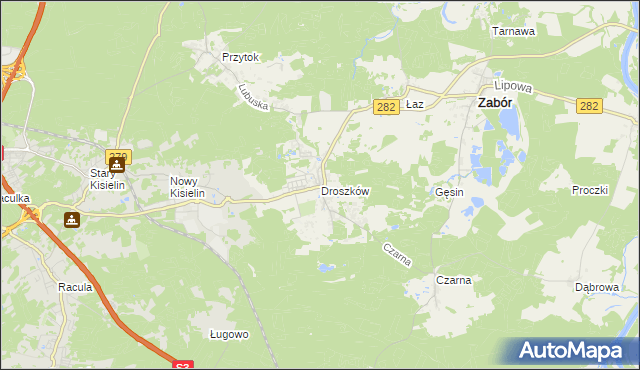 mapa Droszków gmina Zabór, Droszków gmina Zabór na mapie Targeo